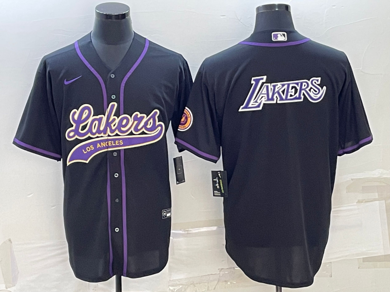 Men's Los Angeles Lakers Black Big Logo Cool Base Stitched Baseball Jersey Men's Los Angeles Lakers Black Big Logo Cool Base Stitched Baseball Jersey